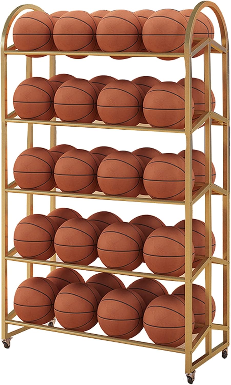 Heavy Duty Ball Storage Cart on Wheels, Large Capacity Metal Basketball Football Organizer, Freestanding Rolling Sports Equipment Rack for Kindergarten/School,White 4 Tier
