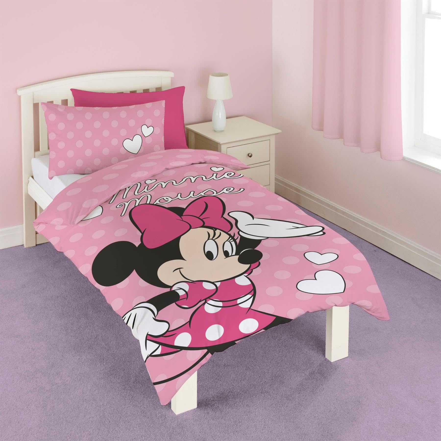 Disney Minnie Mouse Spots Duvet Cover Set Bedding Set with Pillowcase Pink Single