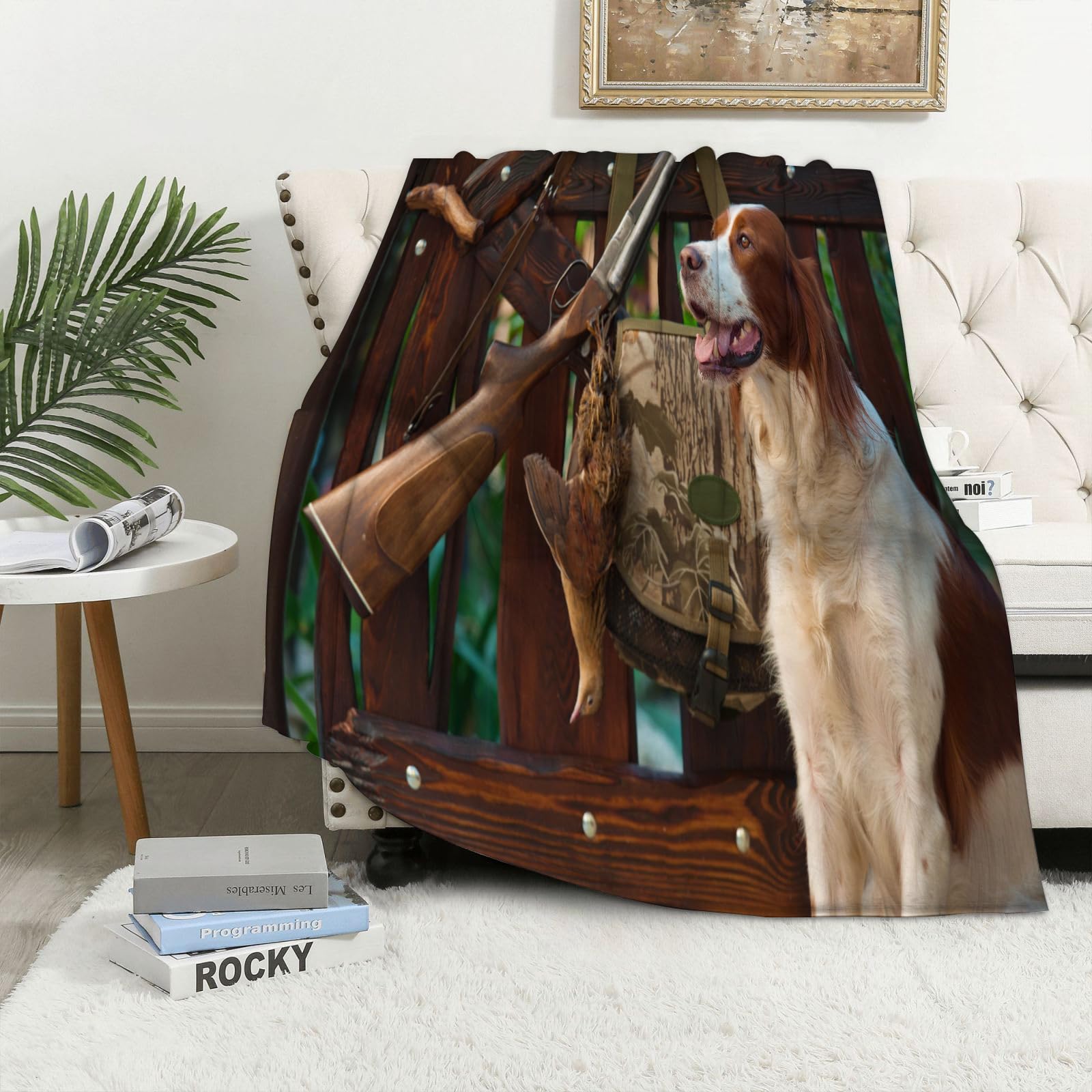MAAPCHP Flannel Fleece Blanket Throws for Sofa Fluffy Blanket Bed Throw for Bedroom Pheasant hunting dog spaniel Blanket for Bed, Couch,Car 40x50in