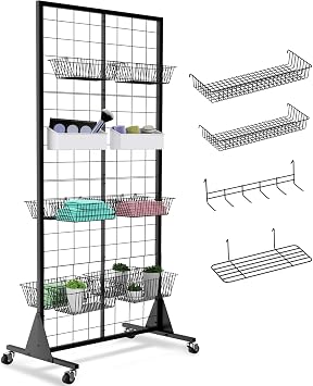 1-Pack Grid Wall Panels, 2 X 5.5 Ft Gridwall Panel Display Stand, Heavy Movable Floorstanding Detachable Gird Wall Panels,Suitable for Art FairsLncludes 4-Pack Mesh Accessories
