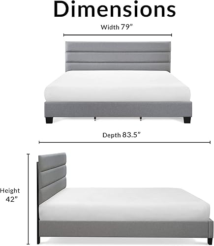 Miniatura 3 de ClickDecor Hudson - Cama de plataforma tapizada con cabecera recta copetuda, base de colchón, no necesita somier, soporte de listones de marco de