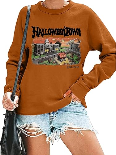 QIANRUO Sudadera de Halloween Town Est 1998 para mujer, diseño espeluznante de terror de Halloween, casual, manga larga, sin botones