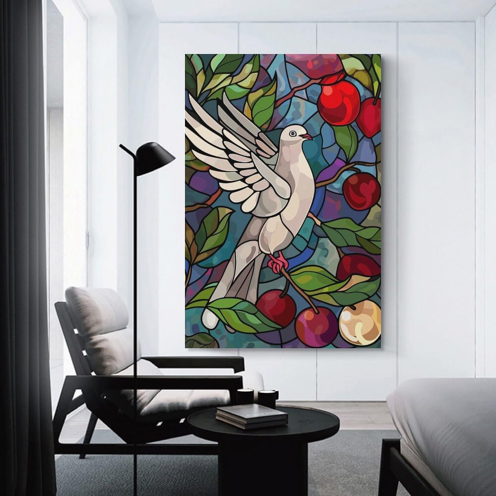 Junmoney Dove Stained Glass Canvas Wall Picture 20x30inch(50x75cm), for Picture Wall Styling in Lounge Or Bedroom, Decorative Artwork with Flexible Styling