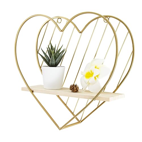 Afuly Floating Shelf Wall Mounted Gold Heart Shaped Hanging Shelves for Wall Modern Minimalist Shelf Storage Organizer Rack for Bedroom Living Room Nursery Room Decor Christmas - Gold