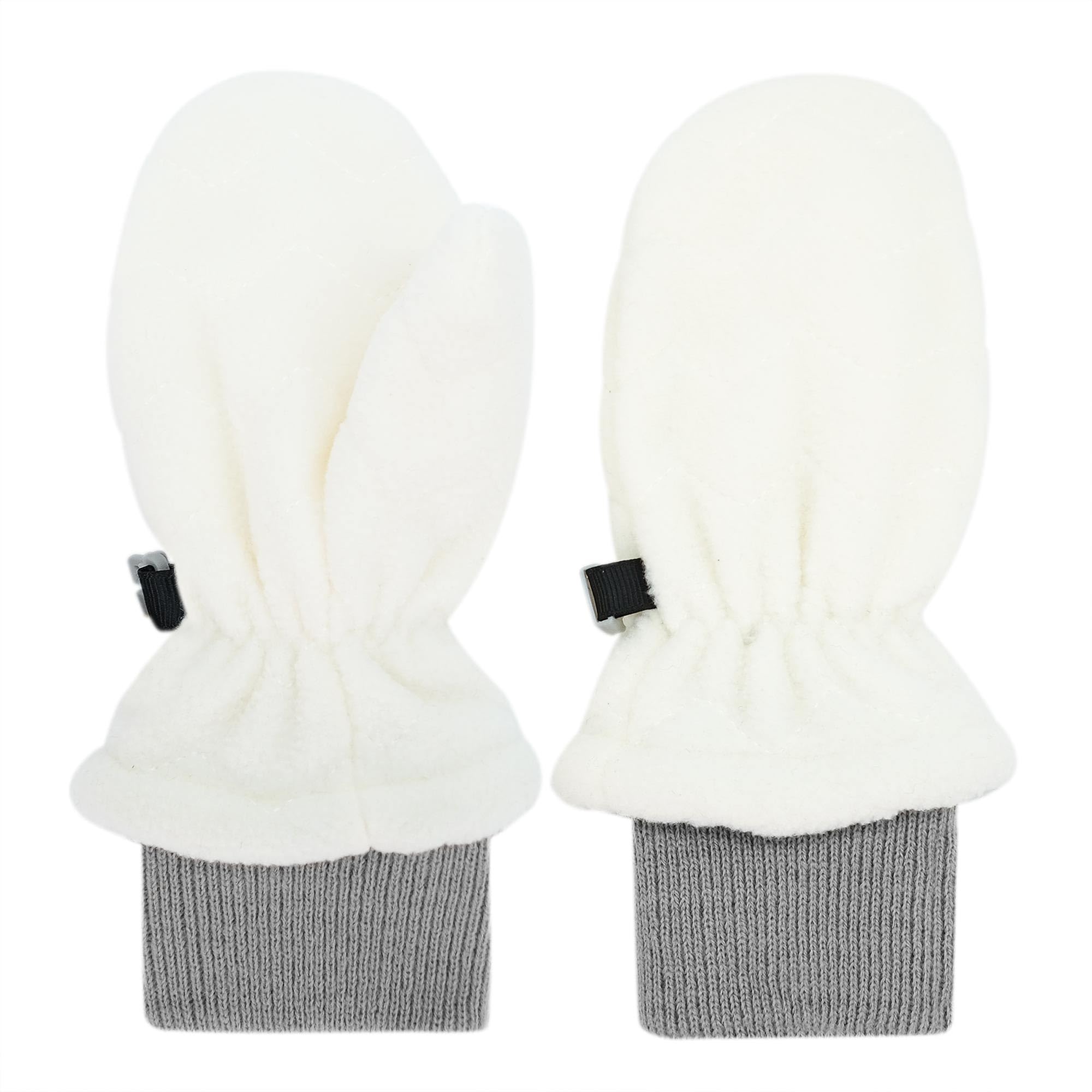JAN & JUL Stay-On Winter Fleece Mittens with Ribbed Cuffs for Toddlers and Kids (Cream, Size L)