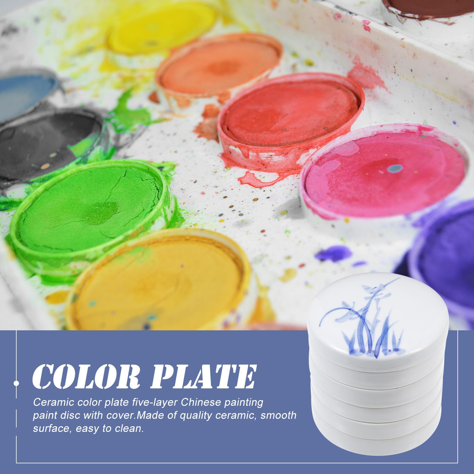 Keramik Leicht zu Reinigen mit 5 Schichten und Deckel Weiße Mischpalette für Gouache und Aquarell für Selbstgemacht Malerei und Künstler