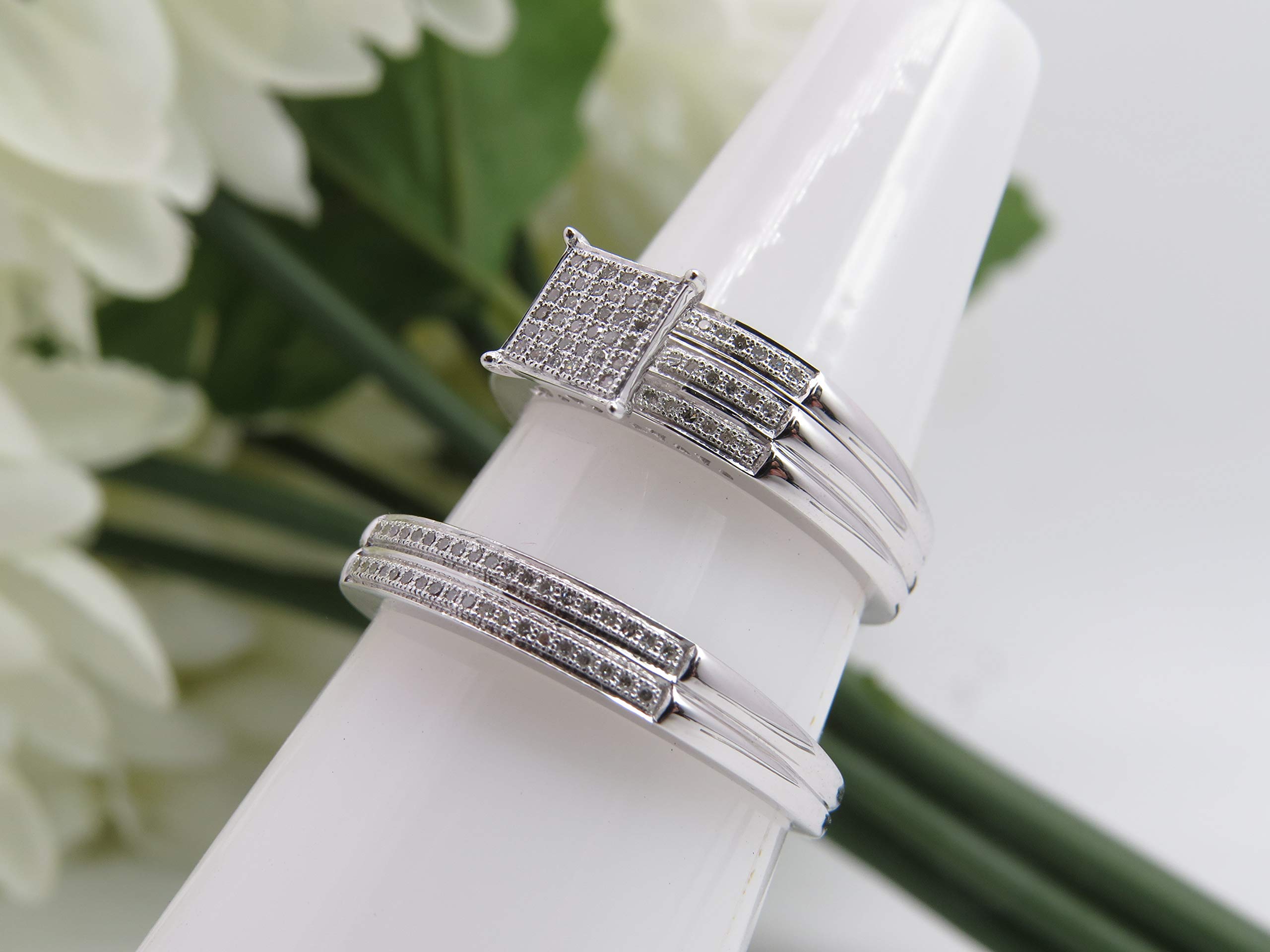 Dazzlingrock Collection - Juego de trio de compromiso de diamante blanco redondo de 0,23 quilates (peso total de quilates) para hombre y mujer, plata de ley de 1/4 quilates.