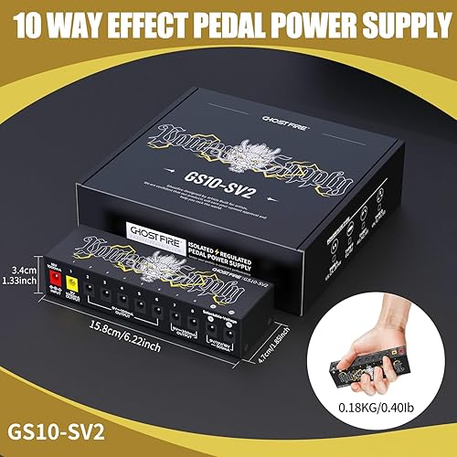 Miniatura 6 de GHOSTFIRE GS10-SV2 Fuente de alimentación de pedal de guitarra de 10 salidas 9V1000mA de alta corriente para pedales de efectos de 9V12V18V