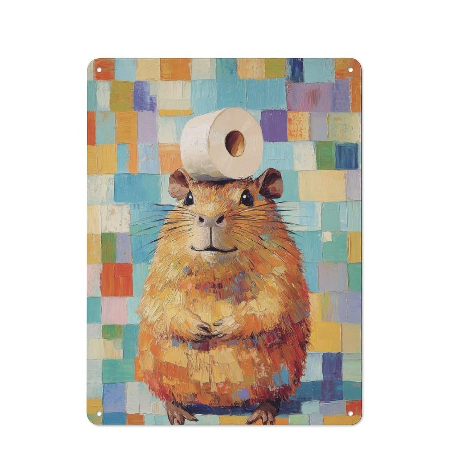 Junmoney Hamster With Toilet Paper 40X30cm Retro Metal Plaque With For Garage Or Workshop, Housewarming Present For People Styling Garage And Workshop