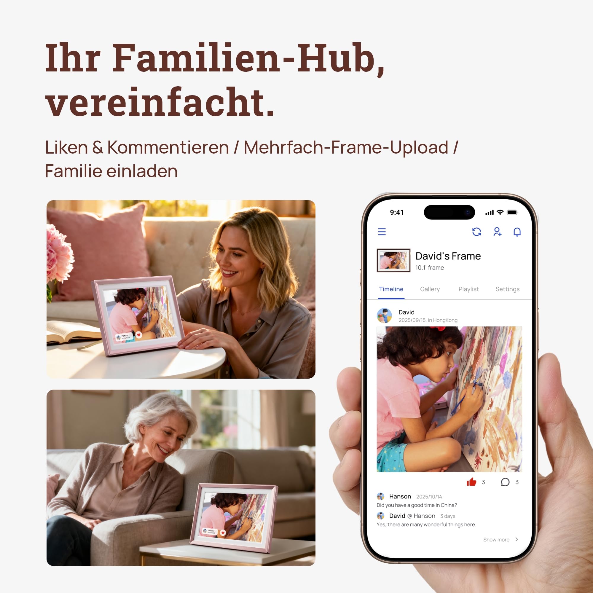ARZOPA Metall Digitaler Bilderrahmen 10,1" Kostenloser Cloud Speicher WLAN Bilderrahmen Digital HD Touchscreen sofort Teilen Fotos Videos als personalisiertes Geschenk elegant Design-D10 Rose Gold