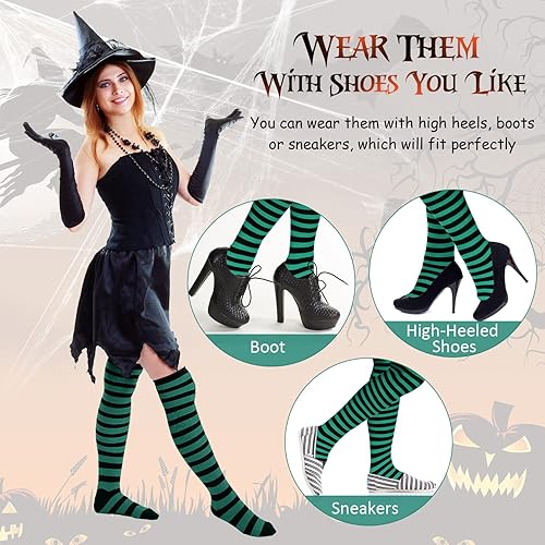 Miniatura 5 de SATINIOR 3 pares de medias altas extra largas a rayas por encima de la rodilla para mujer, disfraz de Halloween