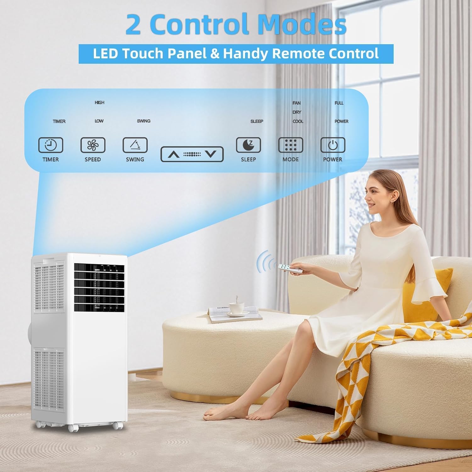 Aire acondicionado portátil de 8000 BTUs, aire acondicionado 3 en 1, ventilador y deshumidificador para hasta 350 pies cuadrados, control remoto, temporizador de 24 horas, modo de sueño 4