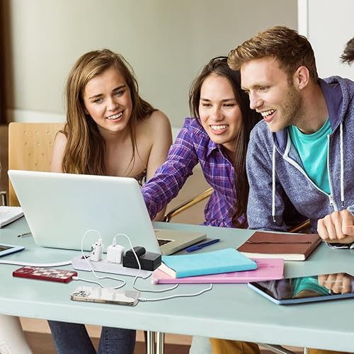 Miniatura 10 de Hoteam Paquete de 10 regletas de alimentación de 6 tomas, protector de sobretensiones de 4 pies, cable de perfil bajo, enchufe plano, protección