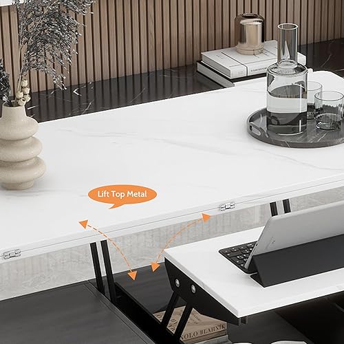 Miniatura 200 de Mesa de centro moderna con 2 cajones de almacenamiento y estantes de exhibición, mesa de cóctel rectangular con luces LED de 16 colores, ideal para