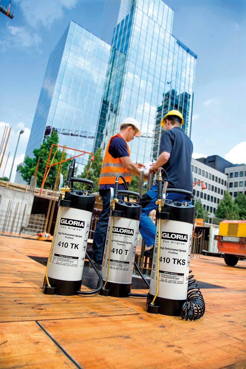 GLORIA Hochleistungssprühgerät 410 TKS Profiline | 10 L Profi Stahl-Drucksprüher mit Kompressoranschluss & 5 m Spiralschlauch | 6 bar | Ölfest | Für Industrie, Handwerk & Reinigung | TÜV & GS geprüft