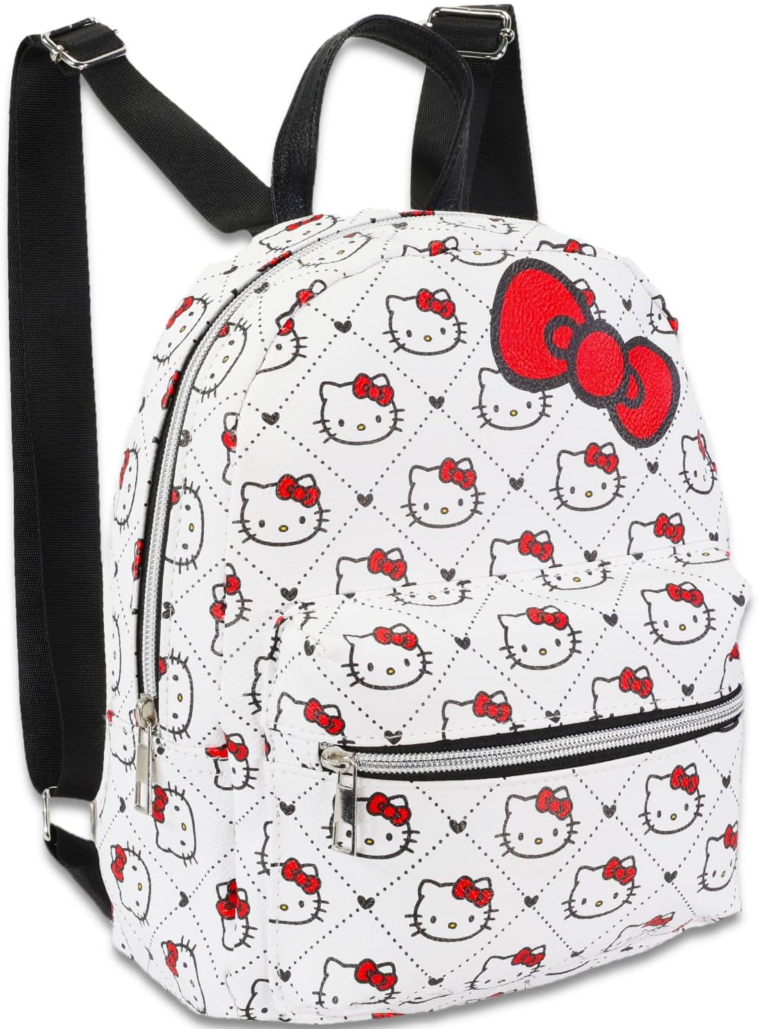 Hello Kitty Mini Backpack for Women - 10” Faux Leather Hello Kitty Backpack with Front Pocket Plus Bookmark | Hello Kitty Backpack Purse Bundle