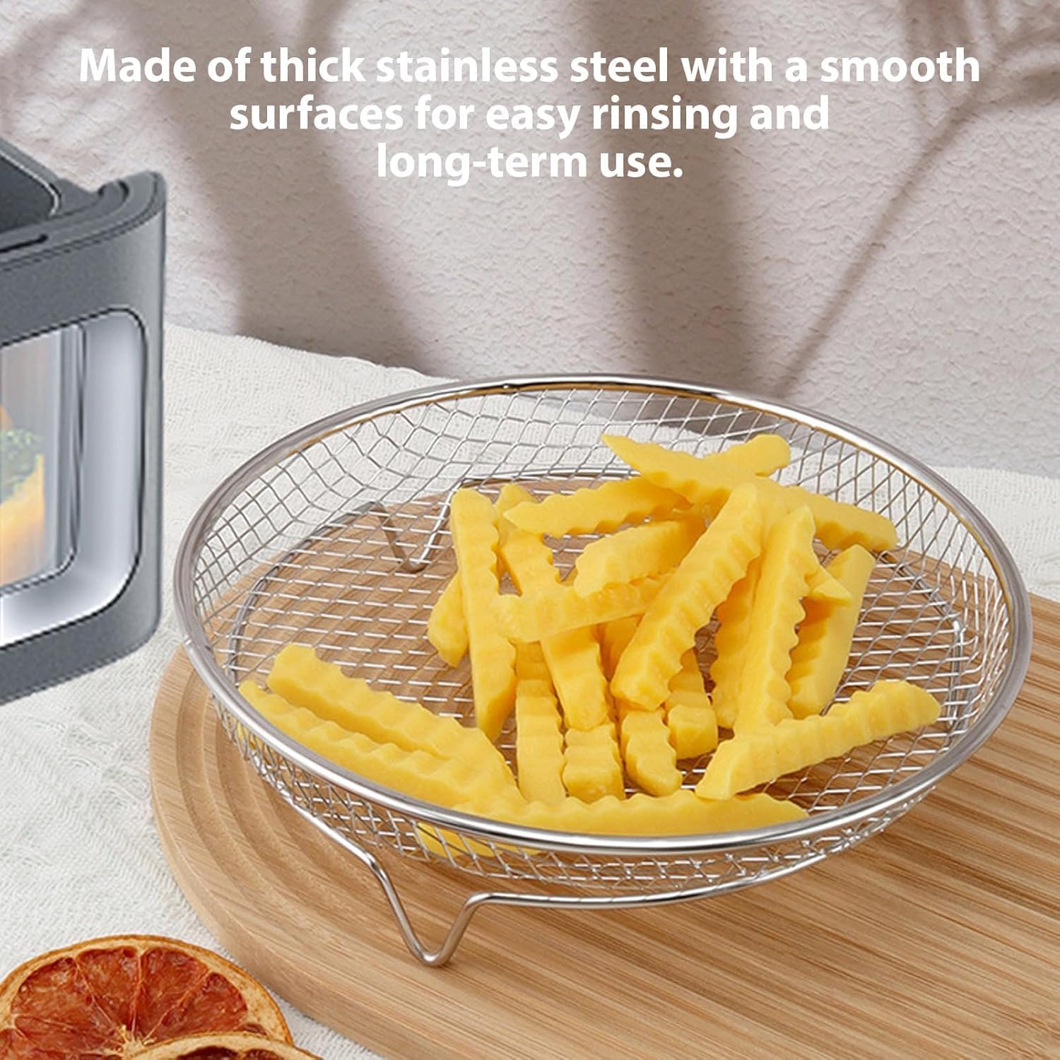 Air Frying Cooker Rack 3pcs Stackable BBQ Racks Stainless Steel Grill Rack with Spare Clamp and Silicone Feet (Round)