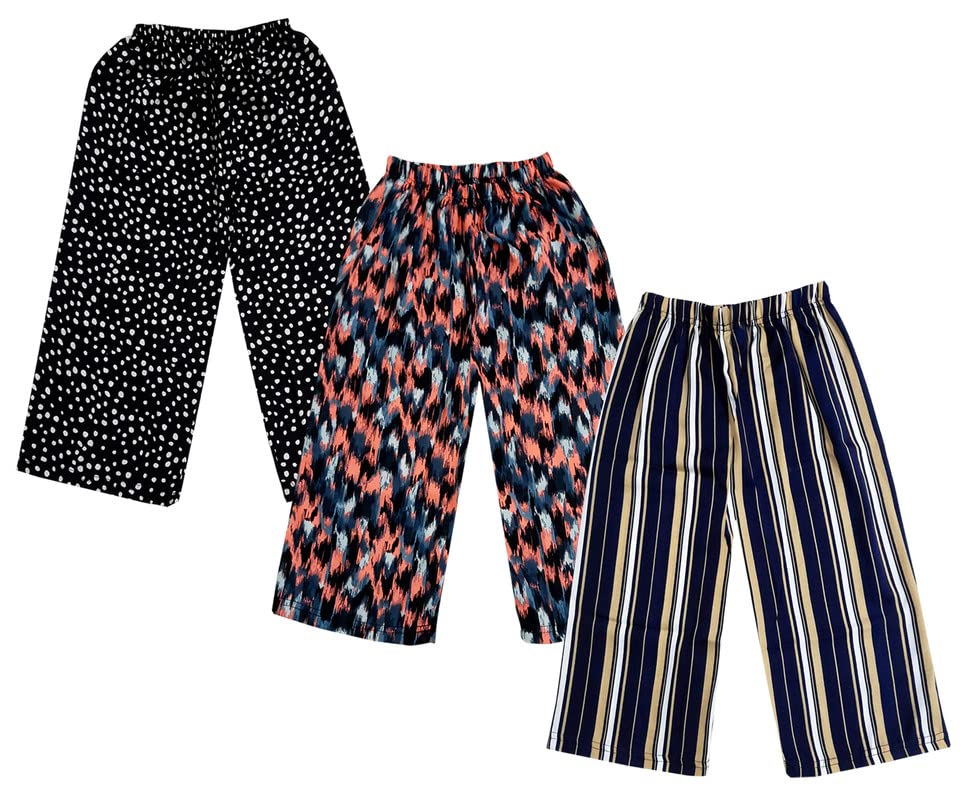 Image of indi weaves Girls Crepe Printed Regular Fit Capri 3 /4th Pants (Pack of 2) Green::Black
