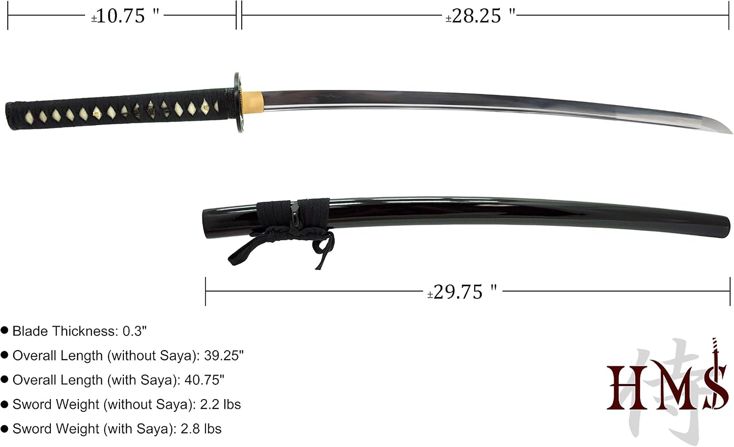 HMS Samurai Katana Sword, Practical, Hand Forged, 1045 Carbon Steel, Heat Tempered/Clay Tempered, Full Tang, Sharp, Scabbard