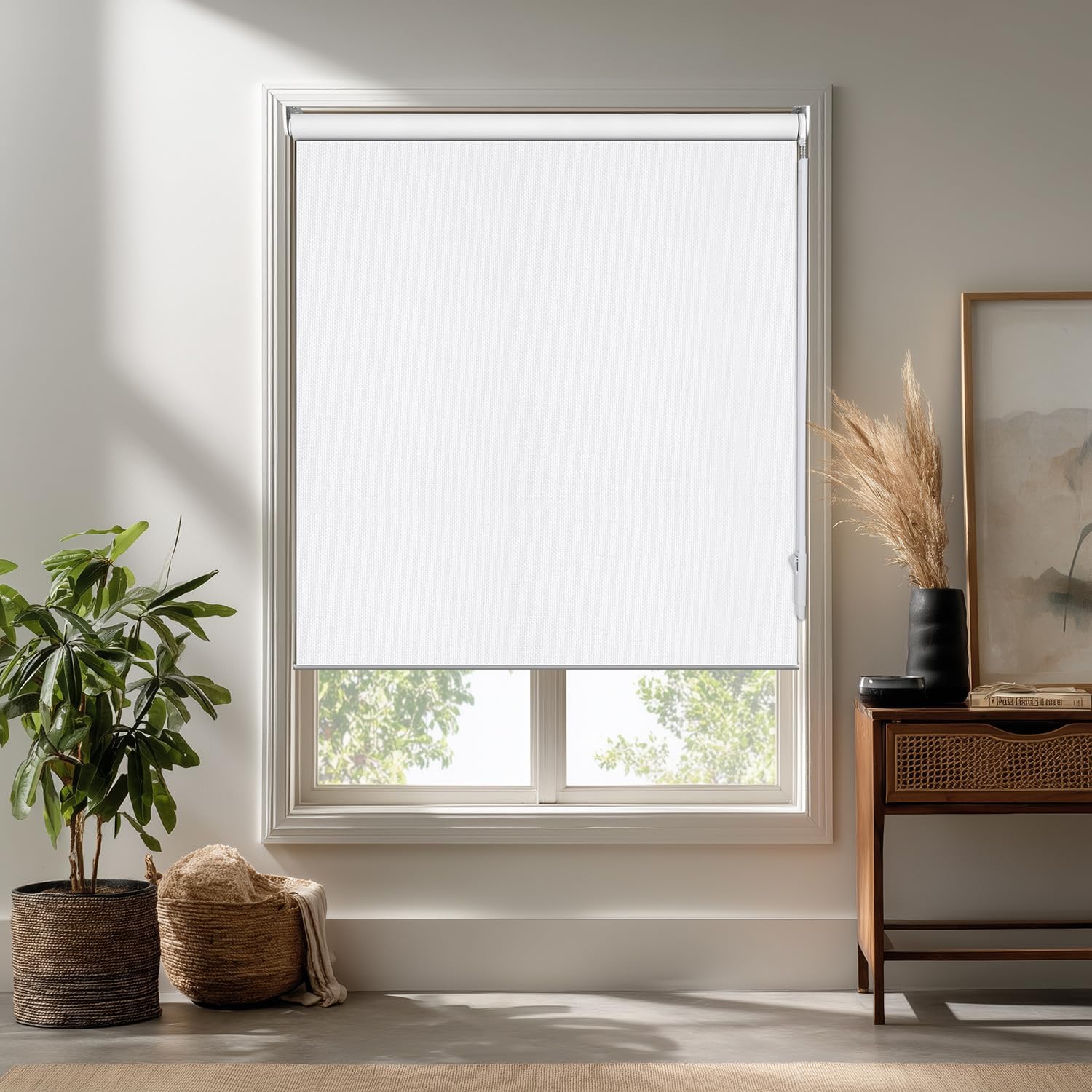 Amazon.com: Allbright Linen Roller Shades with Wand Rod, Cordless ...