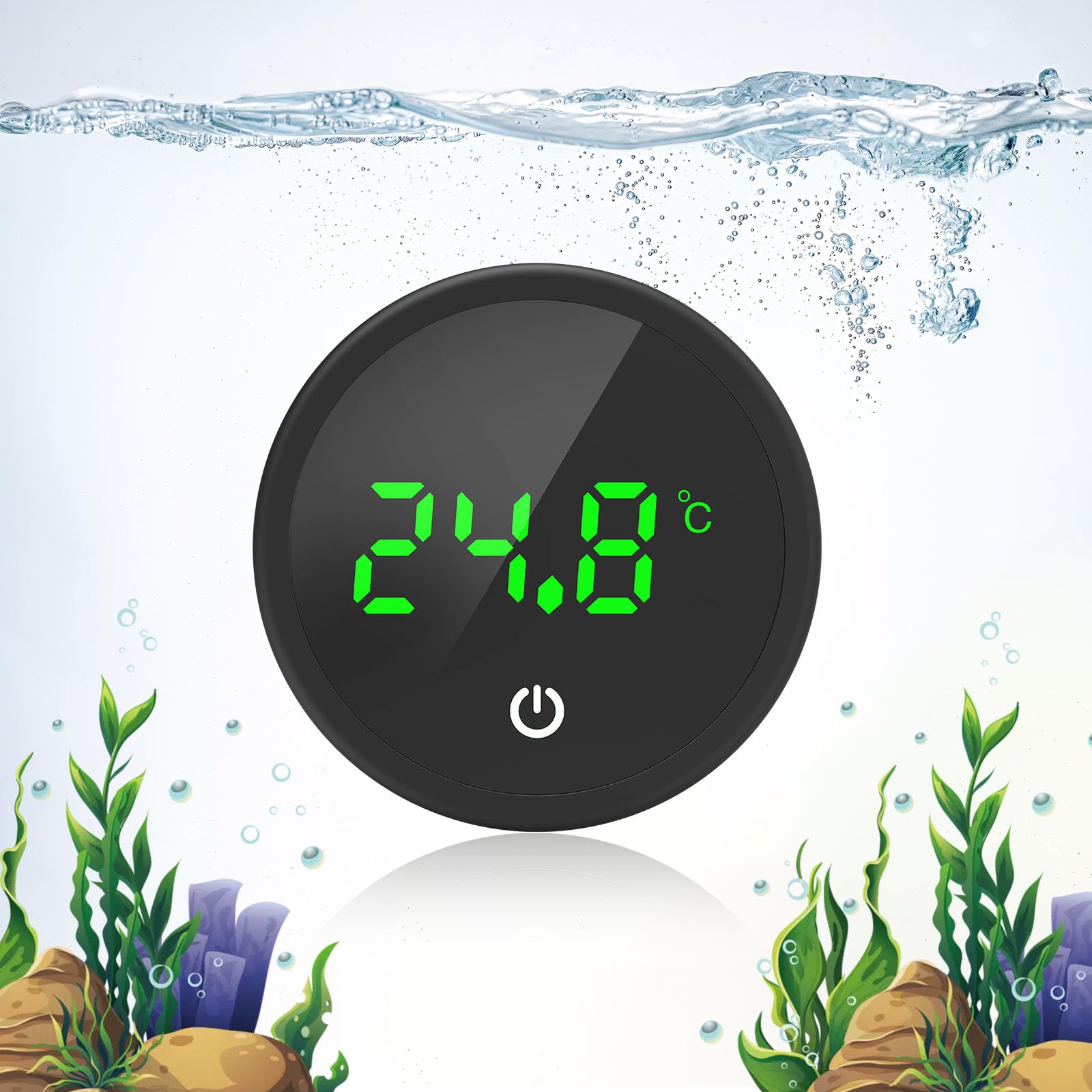 HOSCARER Fish Tank Thermometer Aquarium Thermometer Digital LED Wireless Precise Display ±1℃/±2°F Energy-saving Adhesive Fish Tank Accessories