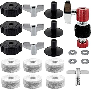 PFUGMU Standard Cymbal Replacement Accessories Set 21pcs - Hi-Hat Clutch, Cymbal Felts, Sleeves, Wing Nuts, Quick release Cymbel Nuts, Drum key & Washers for Drum Set Cymbal (Red)