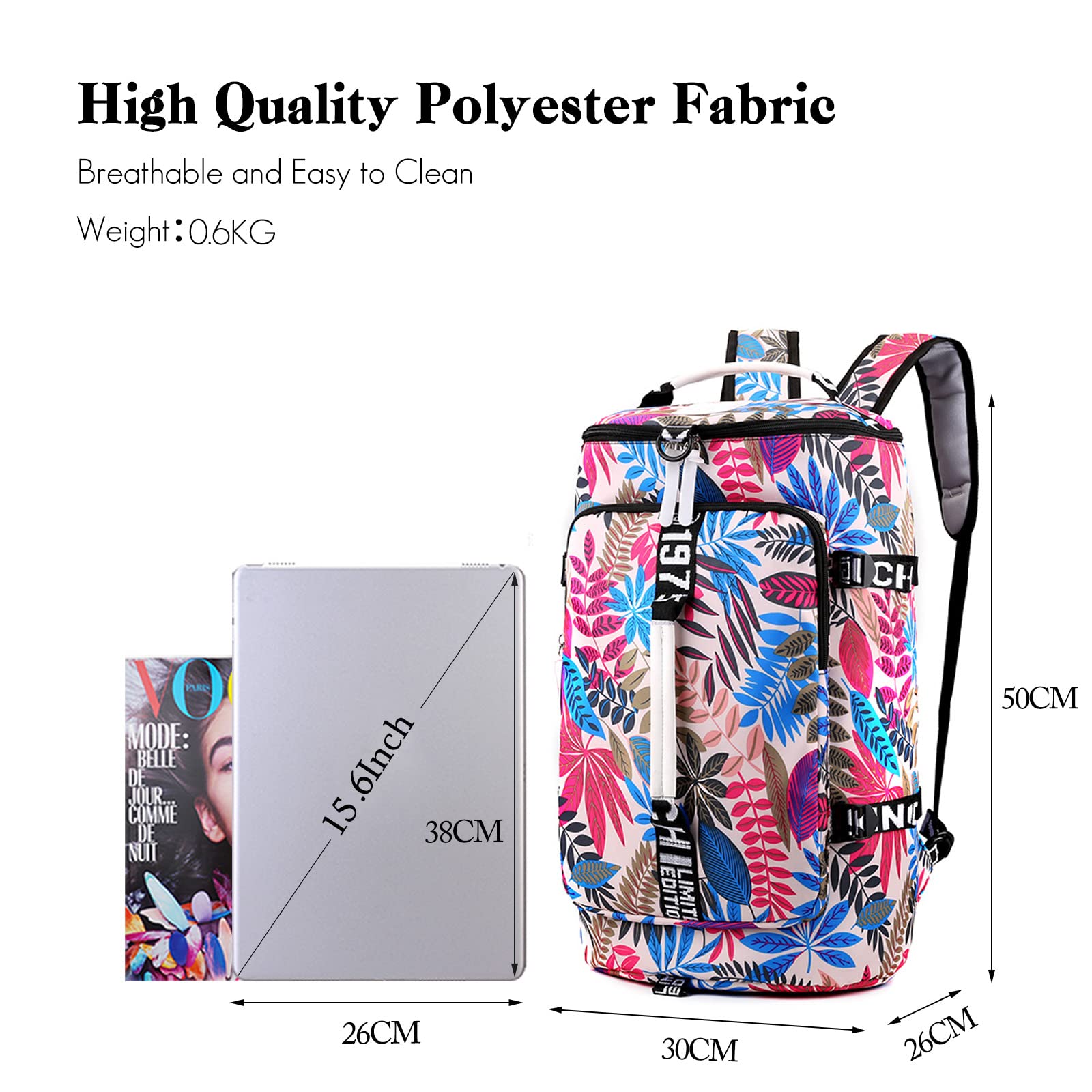 FANDARE Borsone da Viaggio Sportivo Grande - Borsa Palestra per Donna e Uomo - Weekender con Tracolla per Laptop, Piscina e Zaino