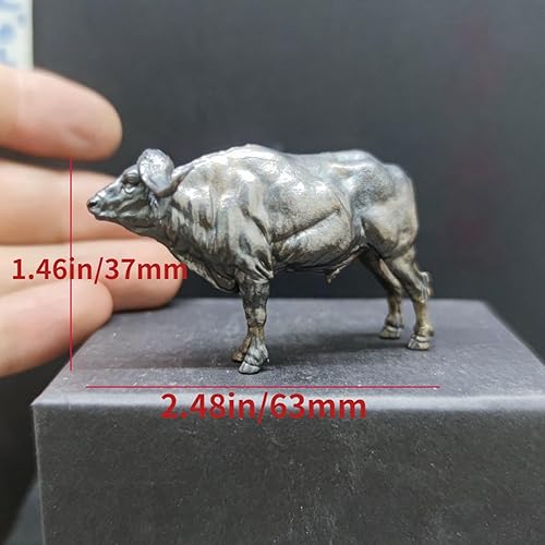 Miniatura 2 de DTREEL Figura negra hecha a mano creativa de bisonte africano de cobre macizo, escultura de estatua de búfalo simulada de latón, oficina, hogar,