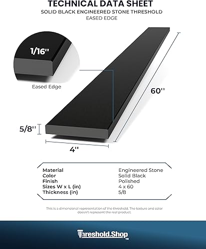 Miniatura 5 de Borde de ducha de 60 pulgadas  Umbral de mármol de ingeniería súper negro para sistemas de bandeja de ducha Schluter Kerdi y azulejos Redi (4 x 60
