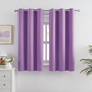 DUALIFE Short Purple Curtain Panels for Girls Room 38 by 45 Inch Length Solid Energy Efficient Room Darkening Bedroom Curtains Thermal Grommet - Buy now