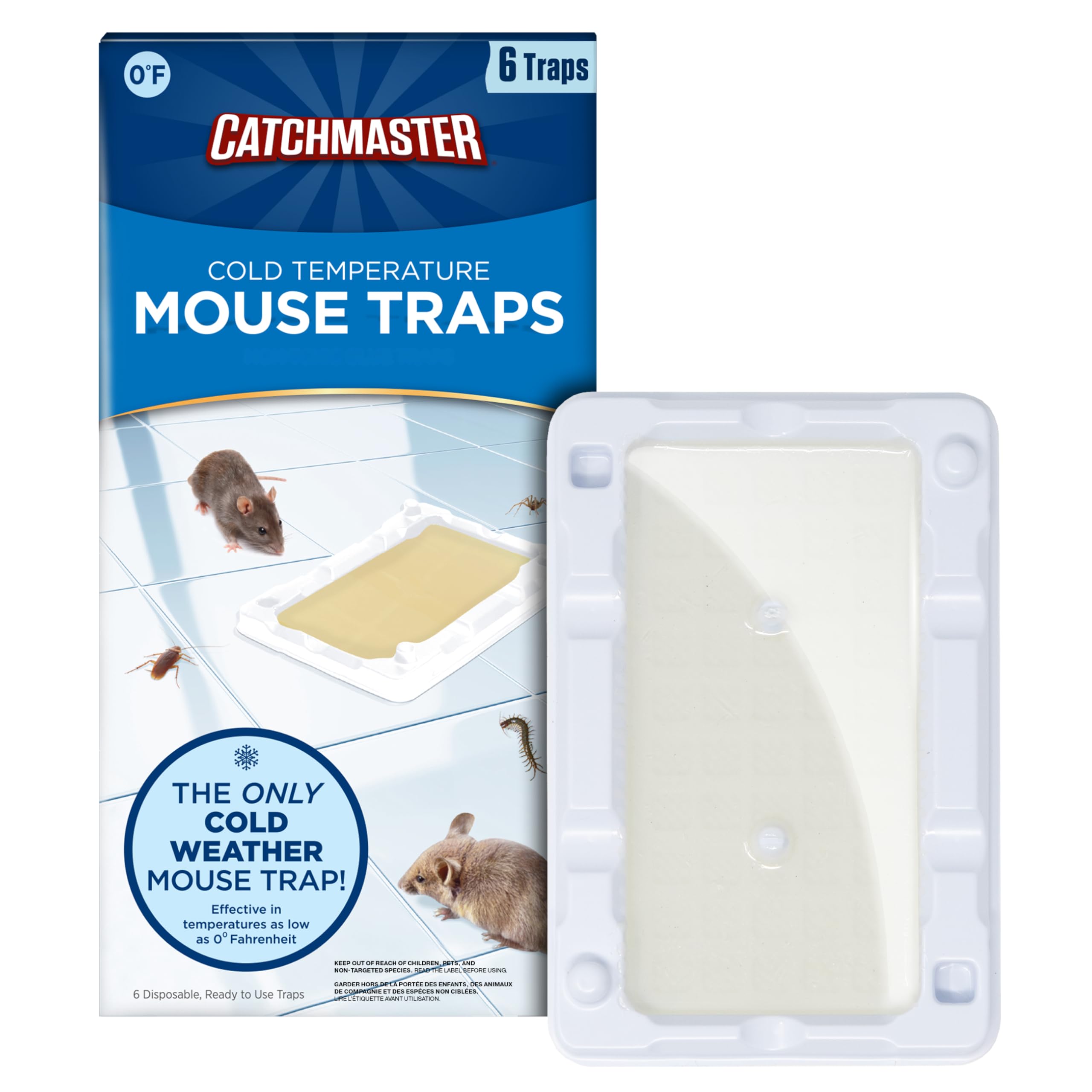 Catchmaster Freeze Resistant Glue Traps 6PK Mouse Traps Indoor for Home, Pest Control Adhesive Tray, Catch Bugs, Crickets, Spiders, Rats, Pet Safe Glue Boards for Cold Weather, House, Shed & Garage