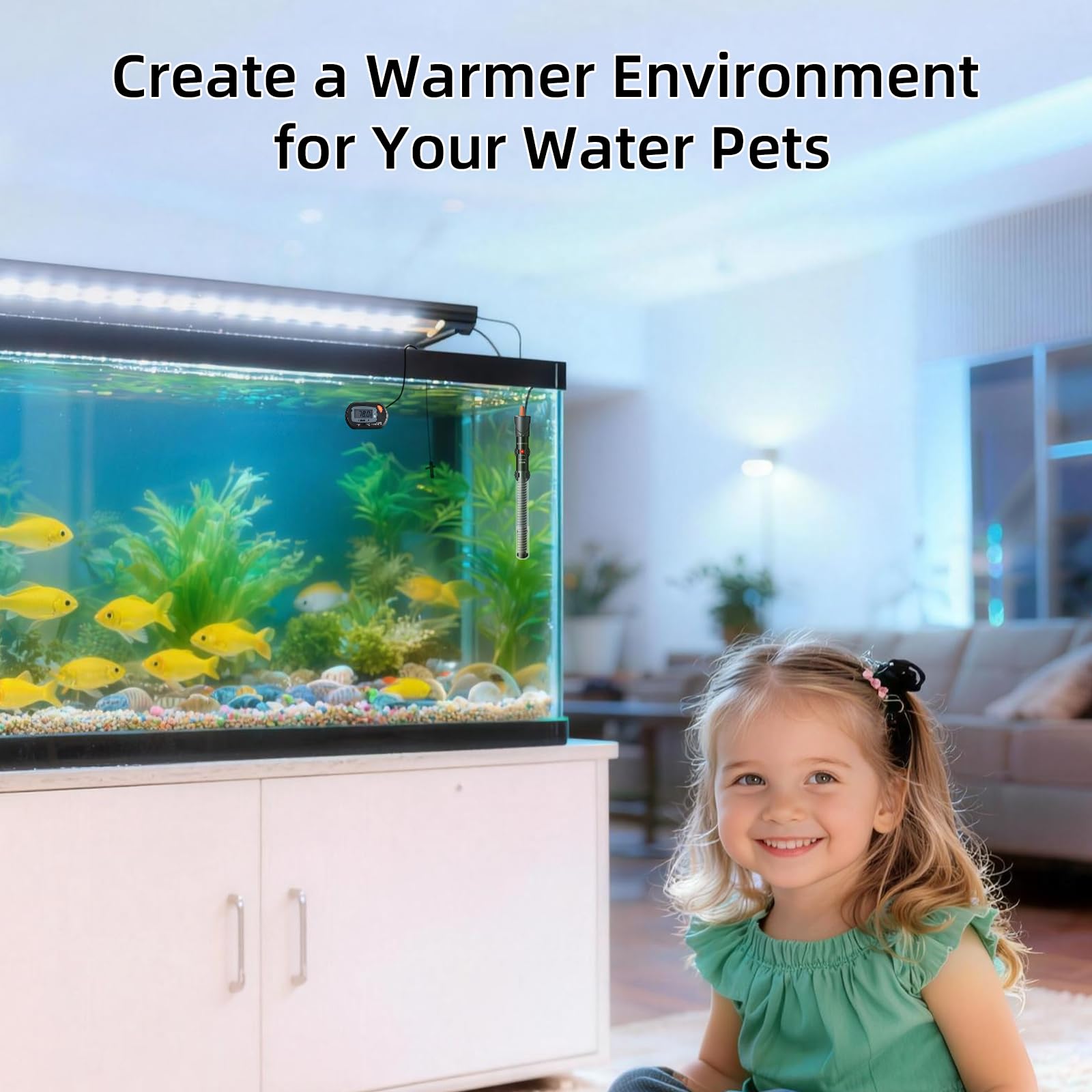 HiTauing Chauffage d'aquarium 25 W/50 W/100 W/200 W/300 W, bouton réglable, chauffage d'aquarium avec thermomètre numérique, chauffe-réservoir submersible Betta/Tortue pour réservoirs d'eau douce et