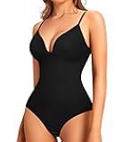 Shapewear Bodysuits for Women Deep V Neck Body Suit with Built in Bra