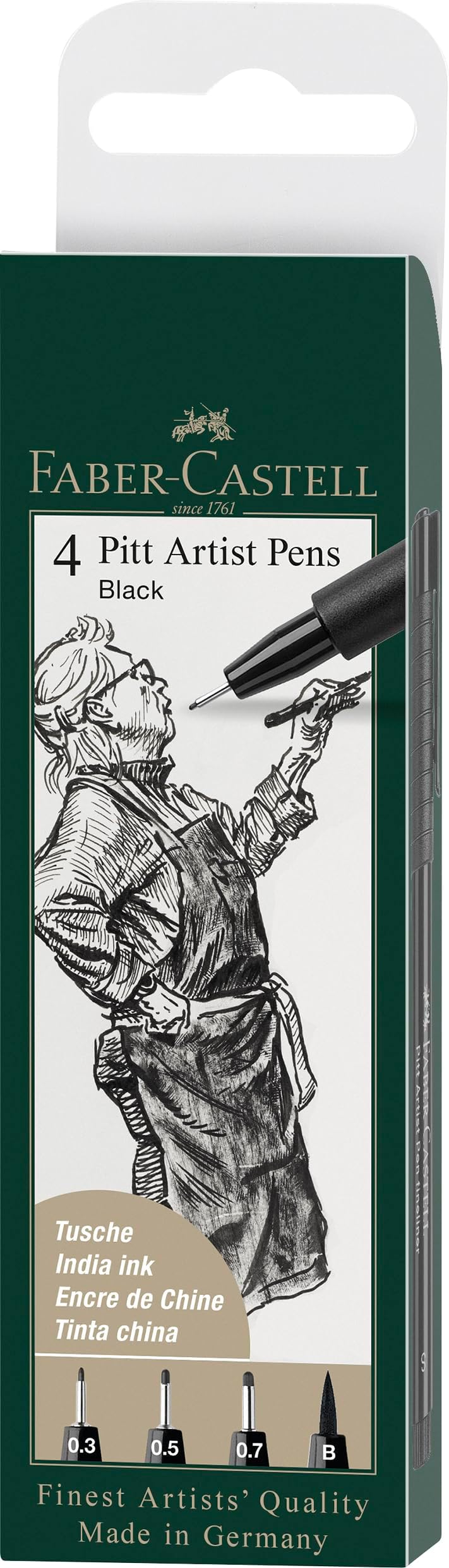 Art & Graphic Pitt Artist Pen India Ink Pen, Black, Wallet Of 4, For Art, Craft, Drawing, Sketching, Home, School, University, Colouring