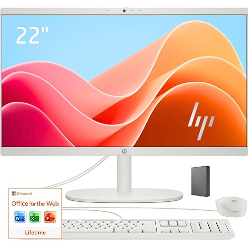 HP 22" FHD All-in-One Desktop Computer • 8GB DDR5 RAM • 128GB External and 128GB UFS Storage | The New Version for Everyday Efficency • Latest 13th Gen Intel Quad-Core • Office 365 for The Web