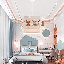 lux.pro Lurgan Children's Pendant Lamp Ceiling Lamp for Children with Forest Animals Motif for Bedroom 1xE27 Fabric Double Shade 70 x Ø 30 cm White