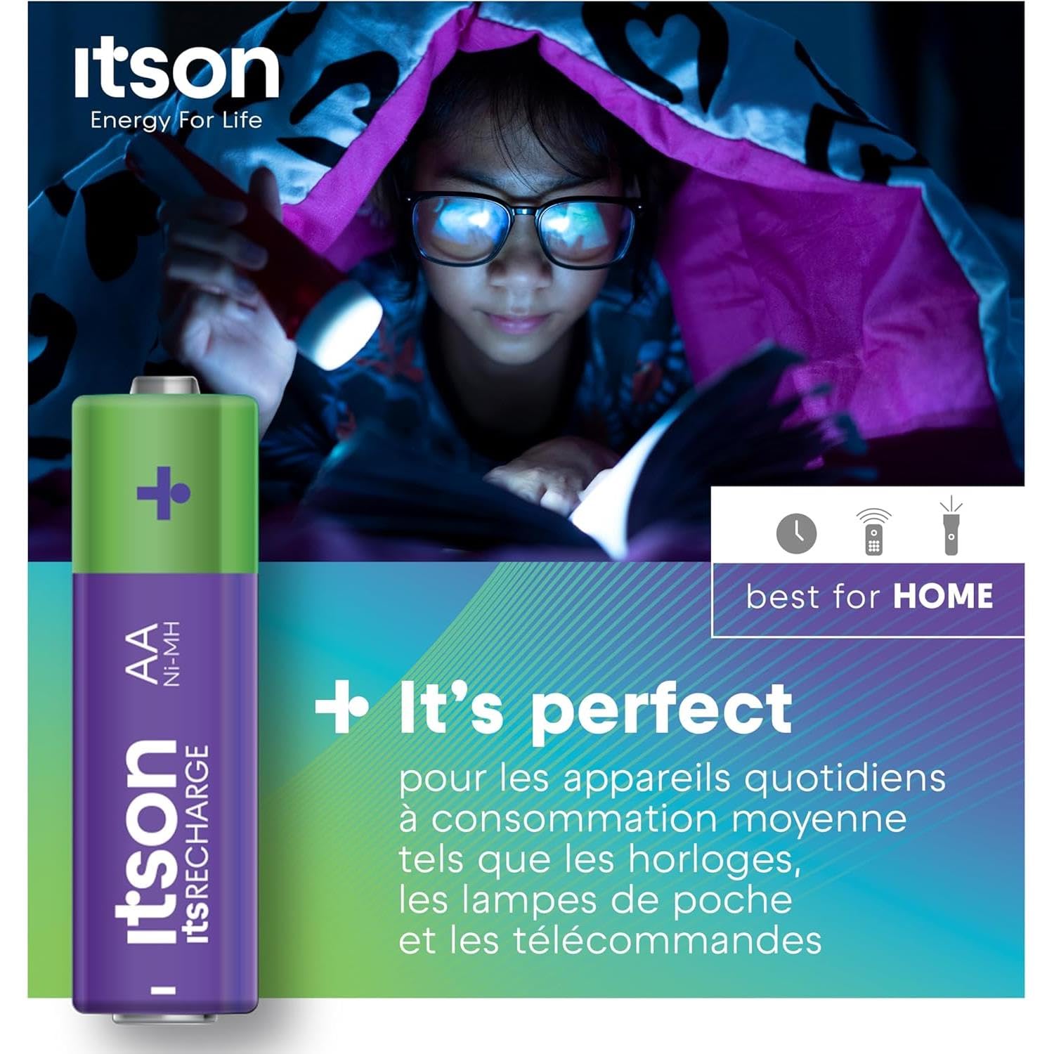 ITSON Lot de 4 x 8 Piles Rechargeables AA prêtes à l'emploi Pro NiMH, 2000 mAh. Idéales pour télécommandes, Torches, horloges