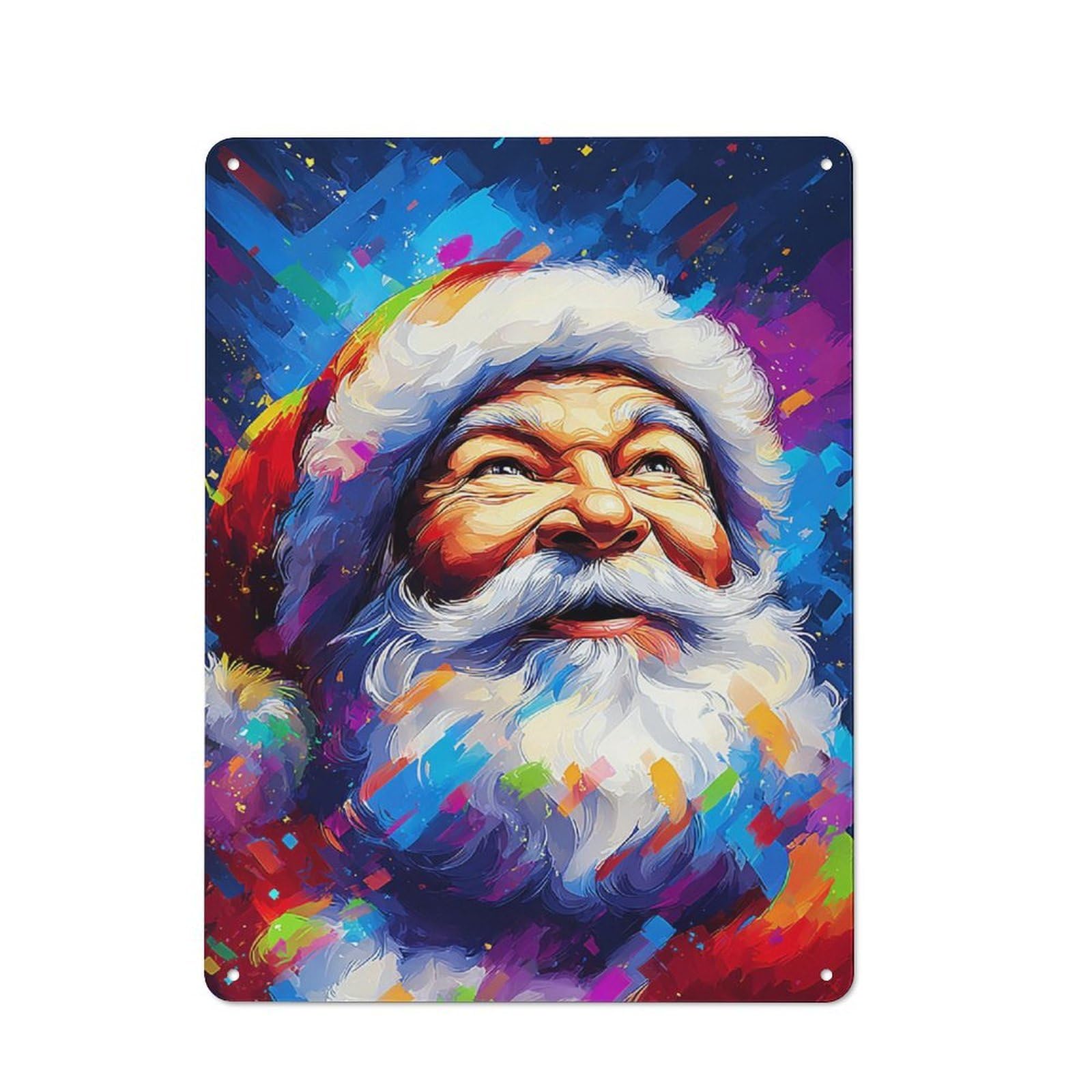 Junmoney Colorful Santa Claus Portrait Metal Plaque With Design 40X30cm, Cosy Diner Style Decor For Coffee Bar, Kitchen, Bistro Or Tea Corner