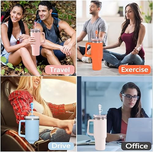 Miniatura 4 de Tapas de popote para copa Stanley, fundas de silicona con punta de popote para vaso Stanley de 30 y 40 onzas con asa (azul cielo)