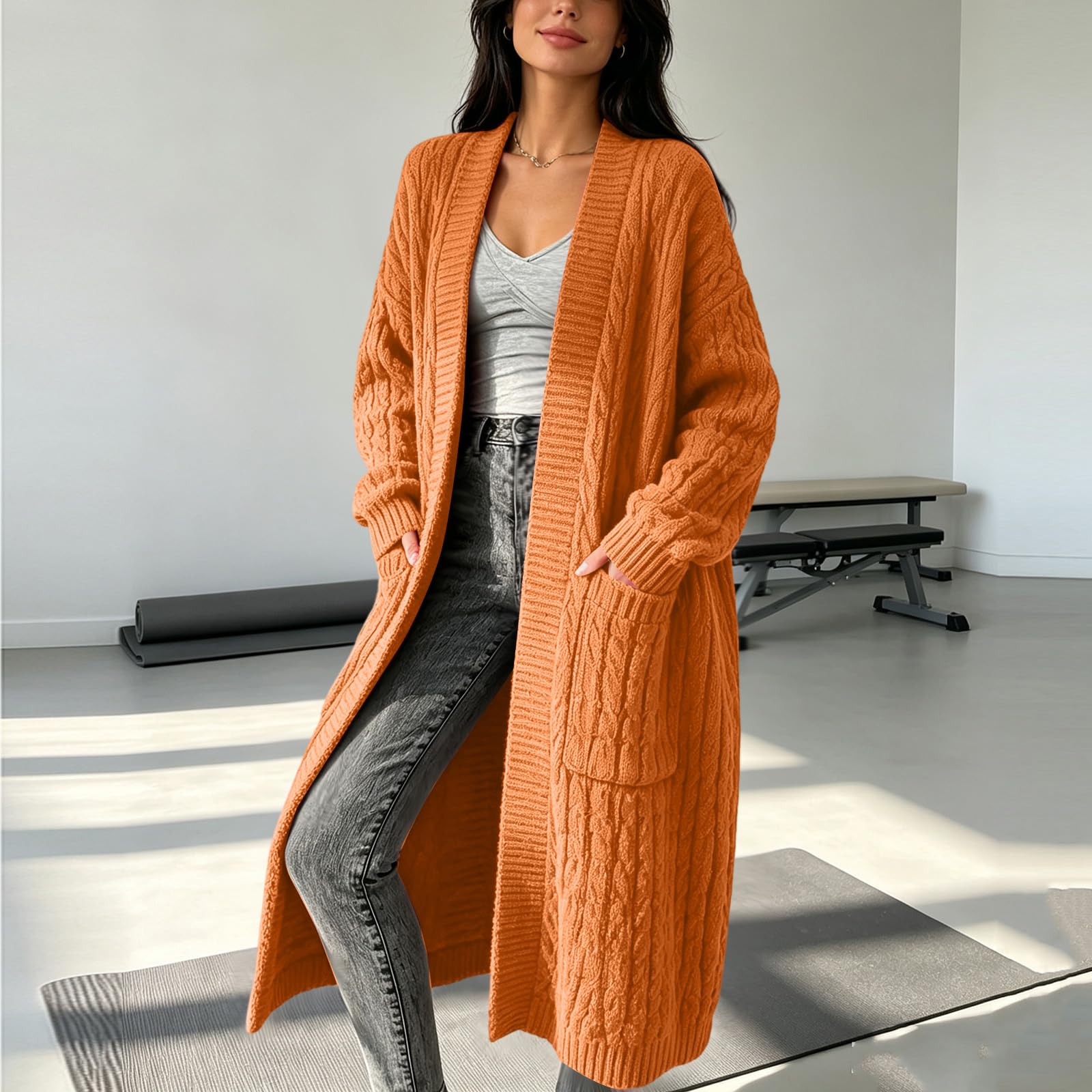Damen Strickmantel Lang Winter Strickjacke Grobstrick Warm Long Cardigan