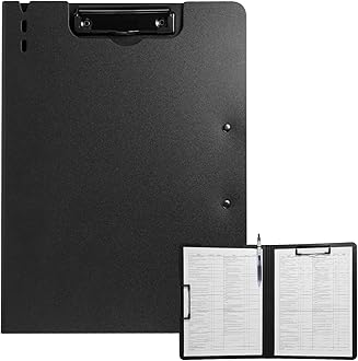 Clipboard Folder, A4 Foldable Clipboard with Horizontal and Vertical Double Metal Clips, 360 Degree Foldable Binder Clipboards with Pen Holder, File Cover Work Folder Clipboards, Black