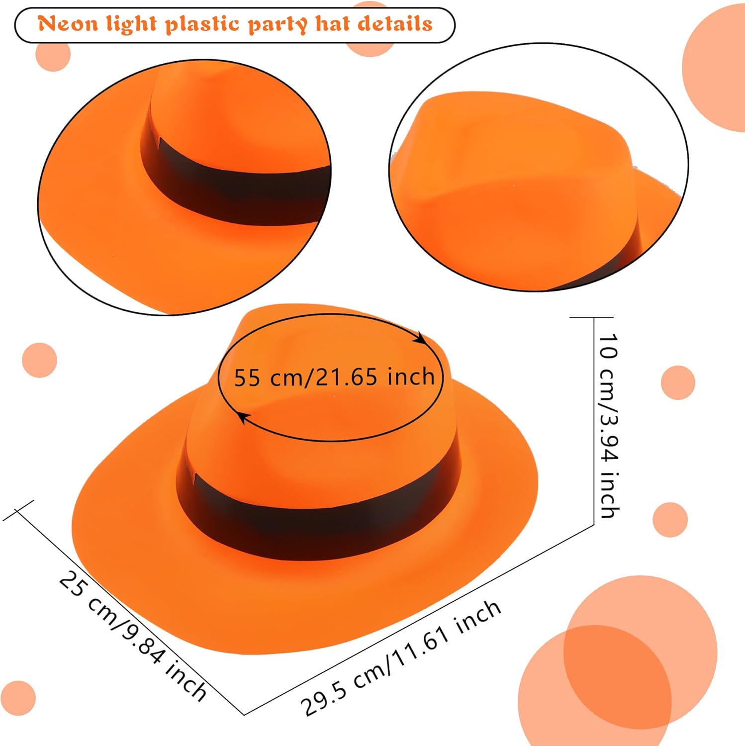 36 Pack Neon Color Plastic Hats Party Hats for Birthday Bachelorette Cowboy Theme Party Supplies, 6 Colors - Image 2