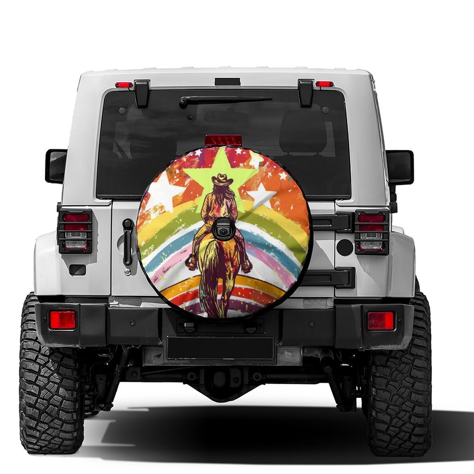 Dujiea Cowgirl Riding A Horse Spare Tire Cover with Backup Camera Hole, Universal Wheel Tire Cover Tire Protectors for Trailer RV Van SUV Truck Camper and Many Vehicle 14inch