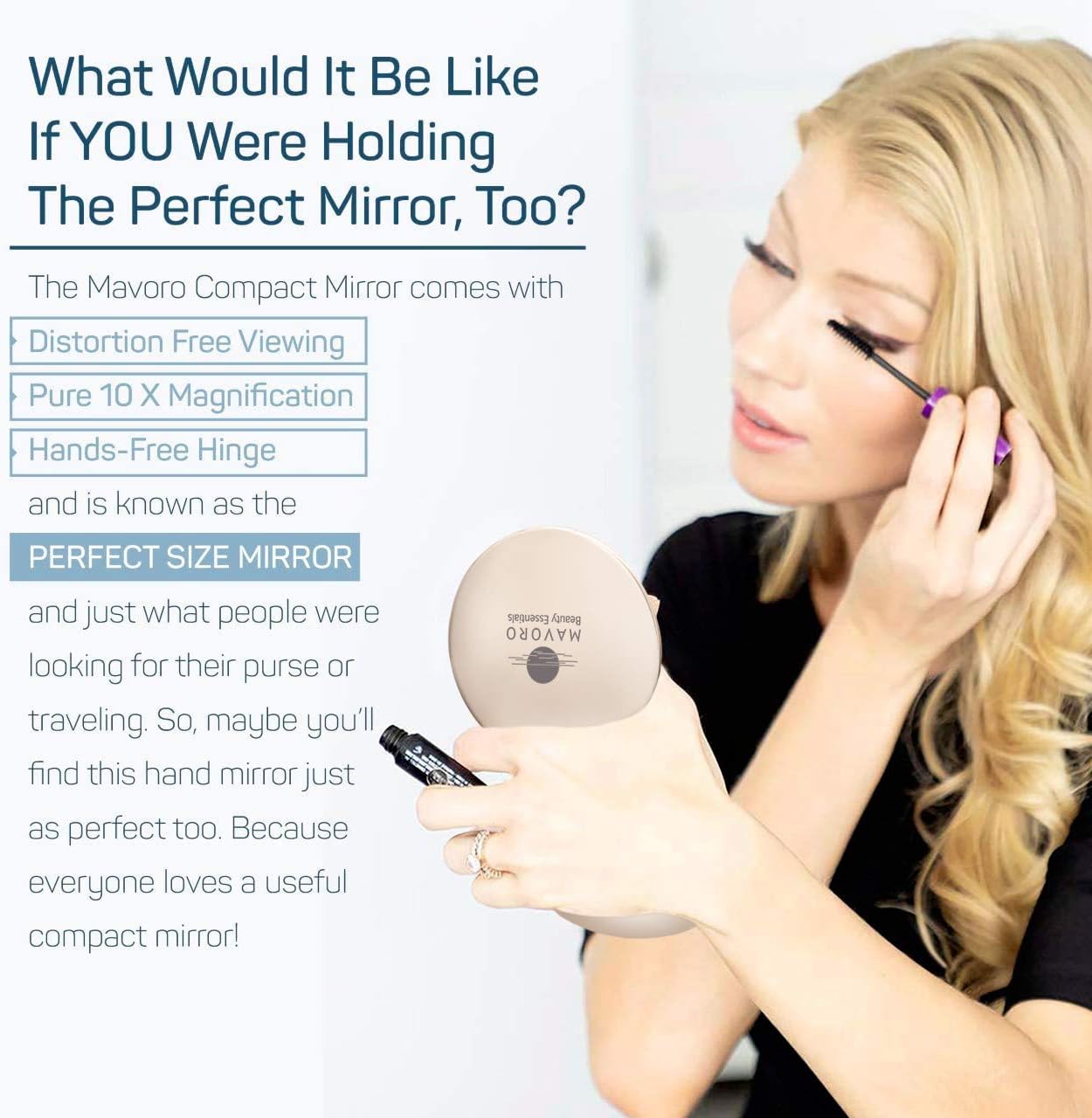 Mavoro Magnifying Compact Mirror | 1x/10x Magnification | 4" Small Pocket Purse Double Sided Travel Makeup Mirror | Folding Portable Hand Compact Mirror for Handbag and Purses (Champagne Gold)