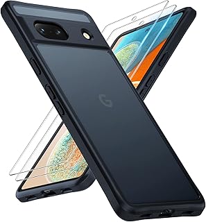 TOCOL 3 in 1 for Google Pixel 7a Case, with 2 Pack Tempered Screen Protector [Upgraded Full Camera Protection] [Military Grade Drop] Translucent Matte Back, Non-Slip Cover for Pixel 7a 6.1", Black