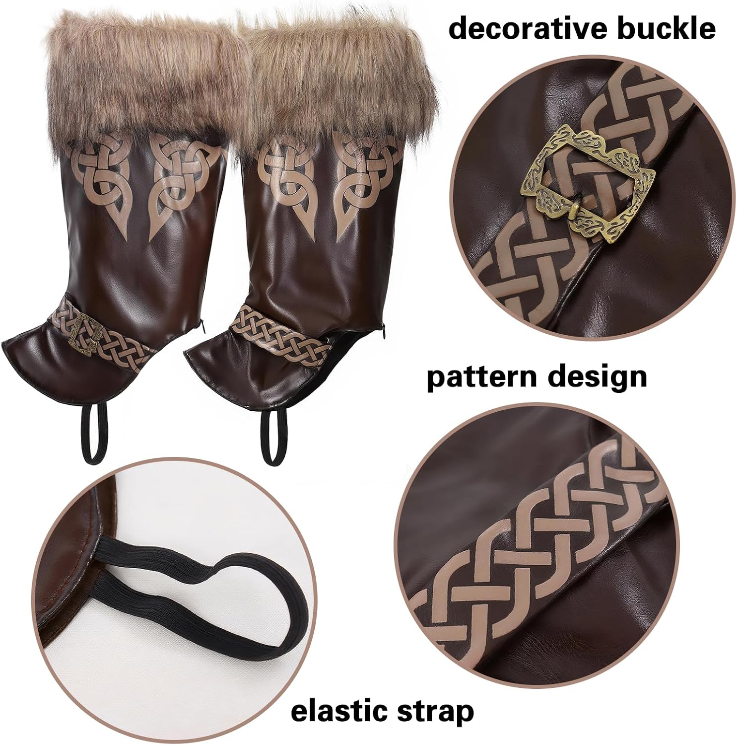 Medieval Fur Boot Covers Faux Leather Leg Warmers for Pirate Cosplay Costume Halloween Accessories