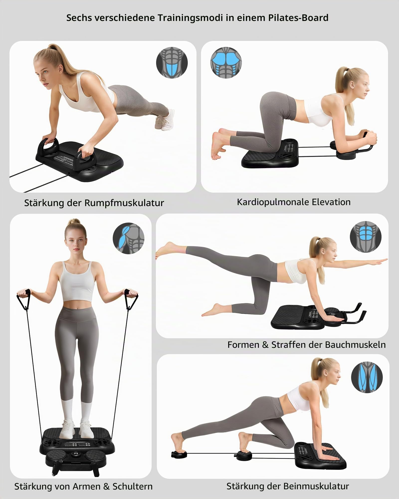 Pilates Reformer Board - 2025 Upgraded 6 in 1 Mini Multi-Purpose Home Exercise Equipment for Core/Back/Arm/Leg Workouts, Abdominal Workout Automatic Rebound AB Roller Board