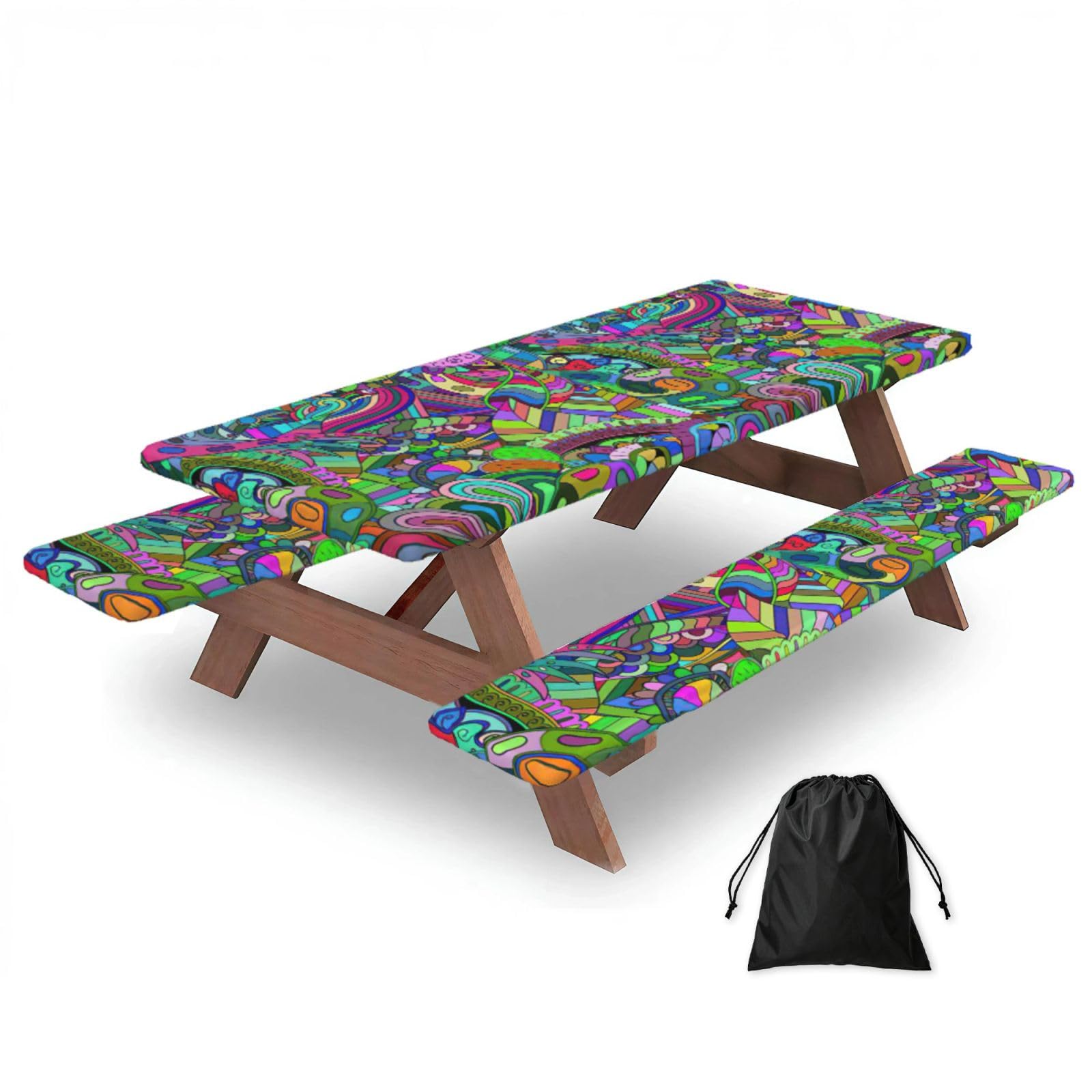 Yqxwjl Black Graffiti Print Camping Essentials Waterproof Camping Table And Bench Cover With Drawstring Bag 183 Cm
