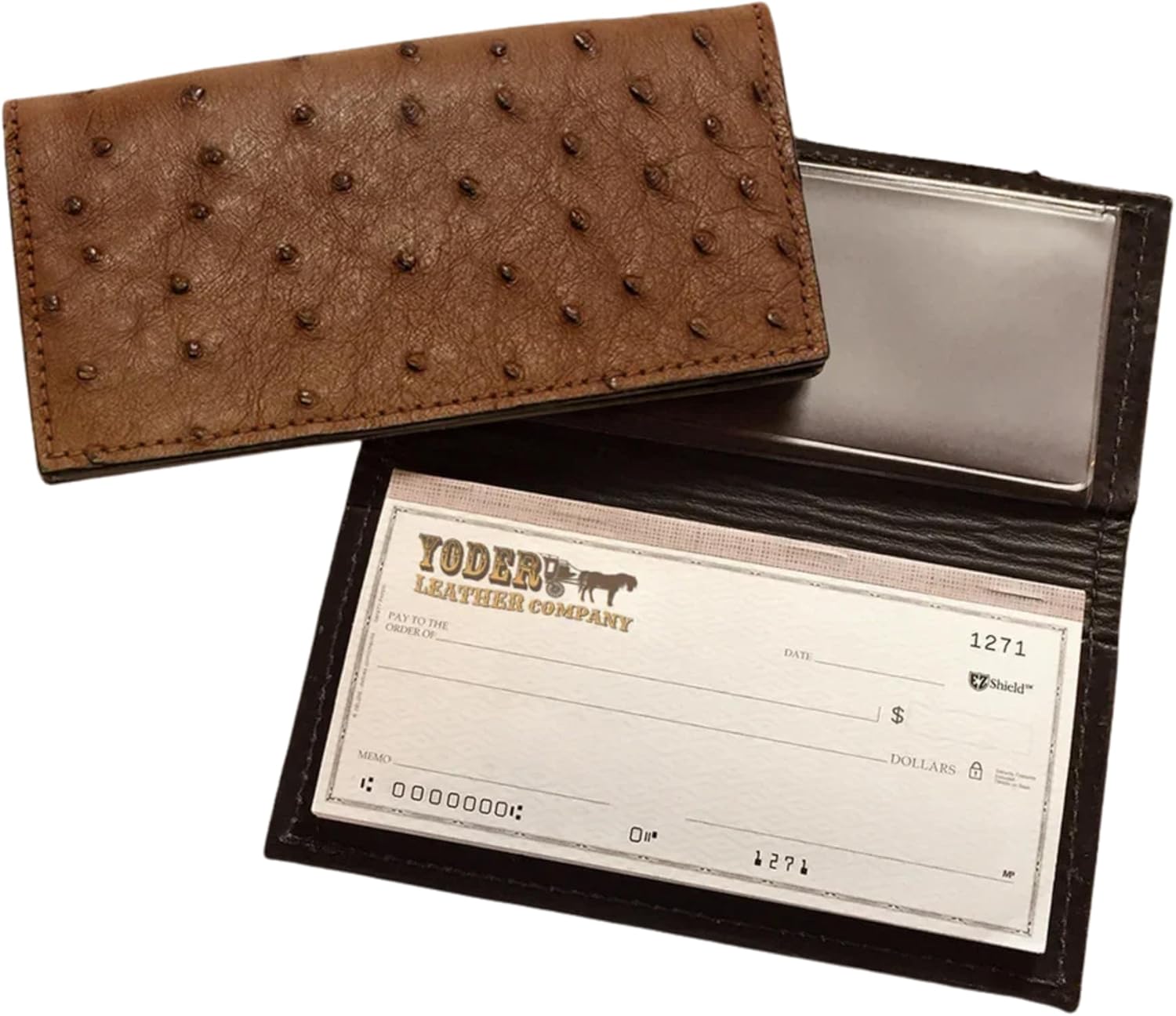 Handmade Brown Genuine Ostrich Skin Leather Checkbook Cover