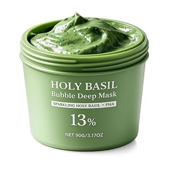 Holy Basil Bubble Deep Mask | Clay-to-Foam Face Mask with PHA & Holy Basil Extract, Gentle Cleansing & Hydrating Facial Mask 90g / 3.17 oz Green